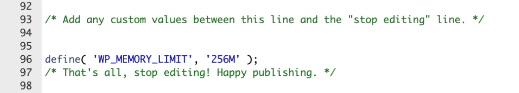 PHP Memory Exhausted - Inserimento dello script define( 'WP_MEMORY_LIMIT', '256M' ); prima di /* That's all, stop editing! Happy blogging nel file wp-config.php