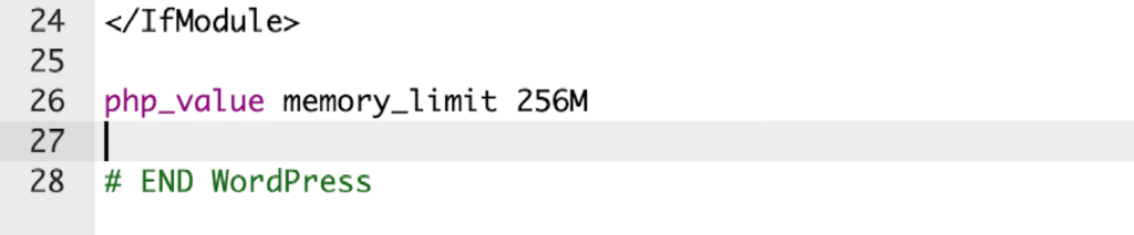 PHP Memory Exhausted - L'inserimento dello script "php_value memory_limit 256M" prima di # END WordPress nel file htaccess